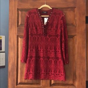Few Moda red lace long sleeve dress